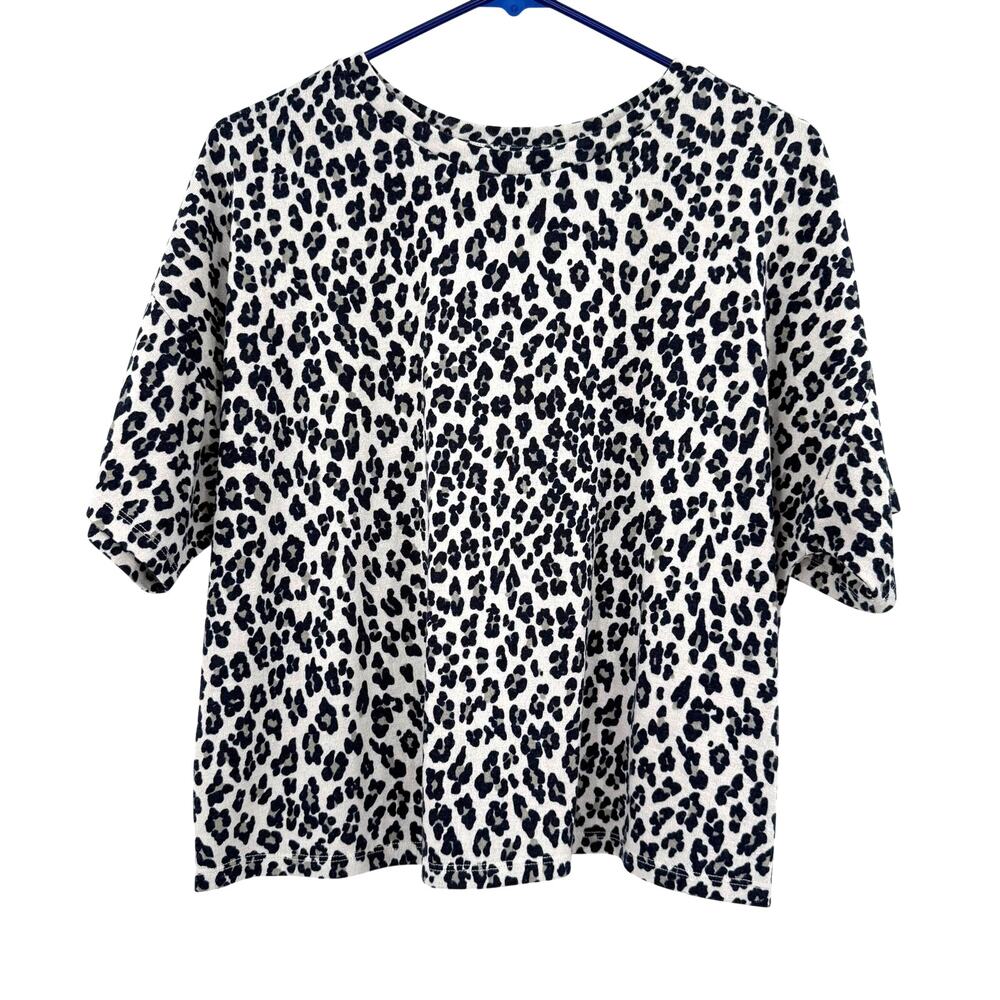 Banana Republic Size Small Short Sleeve Blouse Top Shirt Blue Leopard Cheetah